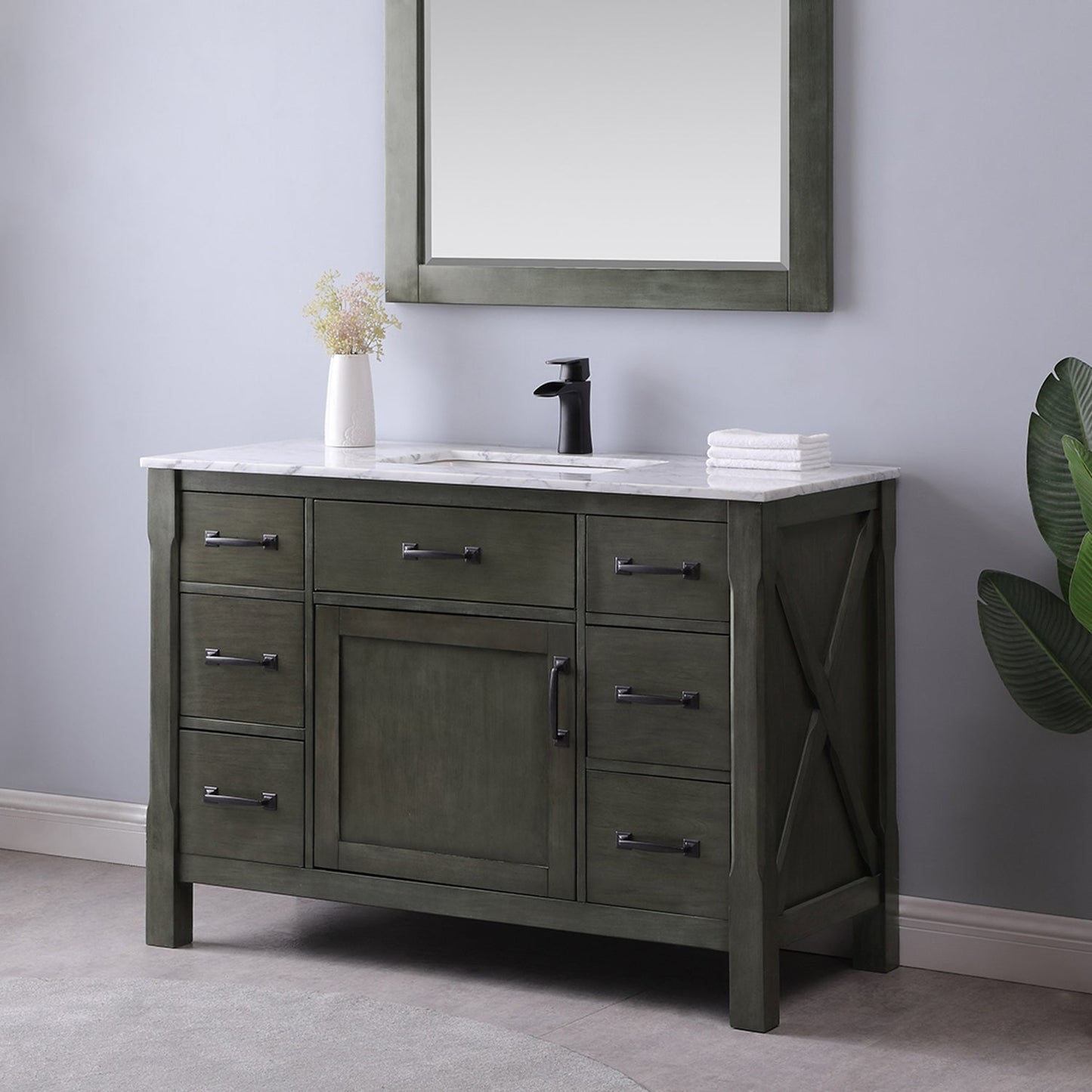 Maribella 48" Single Bathroom Vanity Set in Rust Black and Carrara White Marble Countertop without Mirror