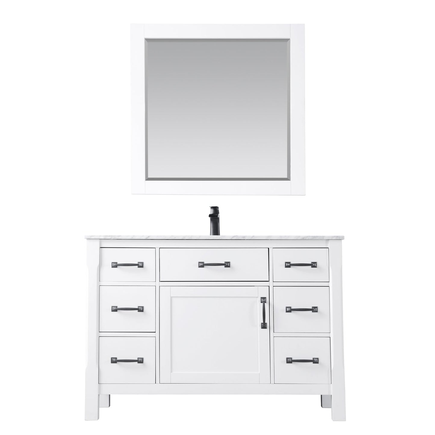 Maribella 48" Single Bathroom Vanity Set in White and Carrara White Marble Countertop with Mirror