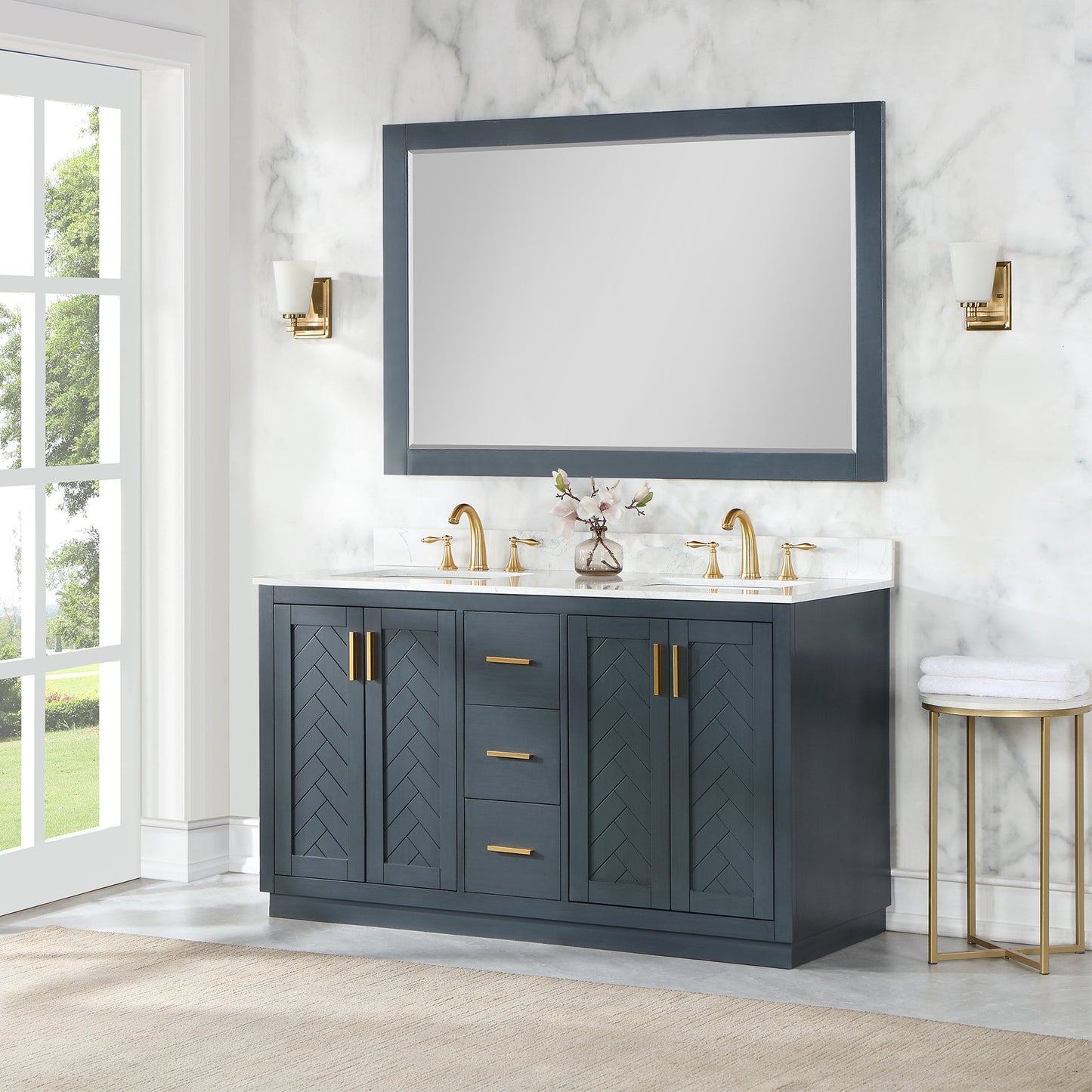 Maribella 58" Rectangular Bathroom Wood Framed Wall Mirror in White