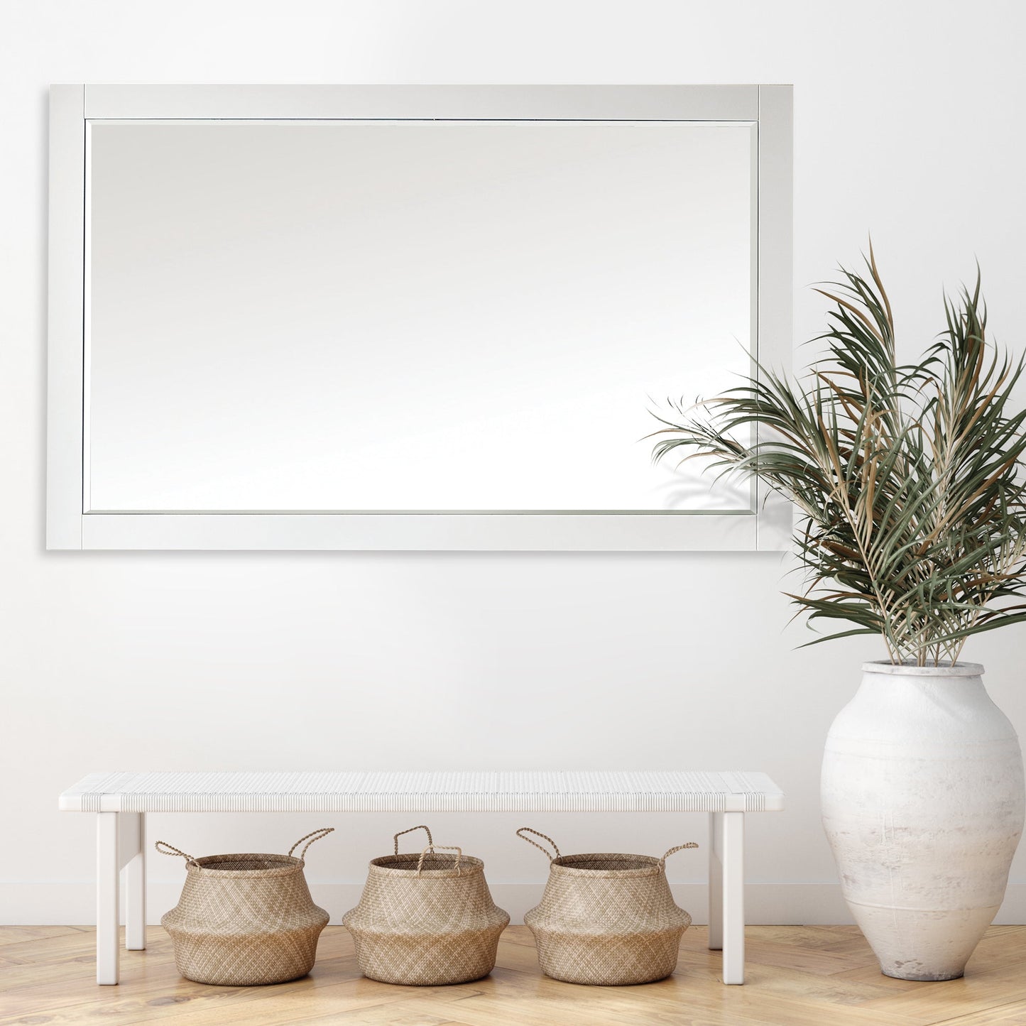 Maribella 58" Rectangular Bathroom Wood Framed Wall Mirror in White