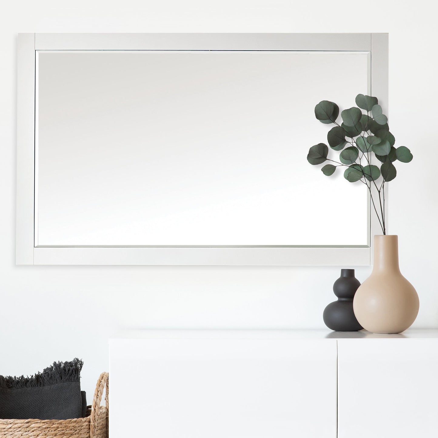 Maribella 58" Rectangular Bathroom Wood Framed Wall Mirror in White