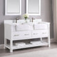 Georgia 60" Double Bathroom Vanity Set in White and Composite Carrara White Stone Top with White Farmhouse Basin without Mirror