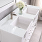 Georgia 60" Double Bathroom Vanity Set in White and Composite Carrara White Stone Top with White Farmhouse Basin with Mirror