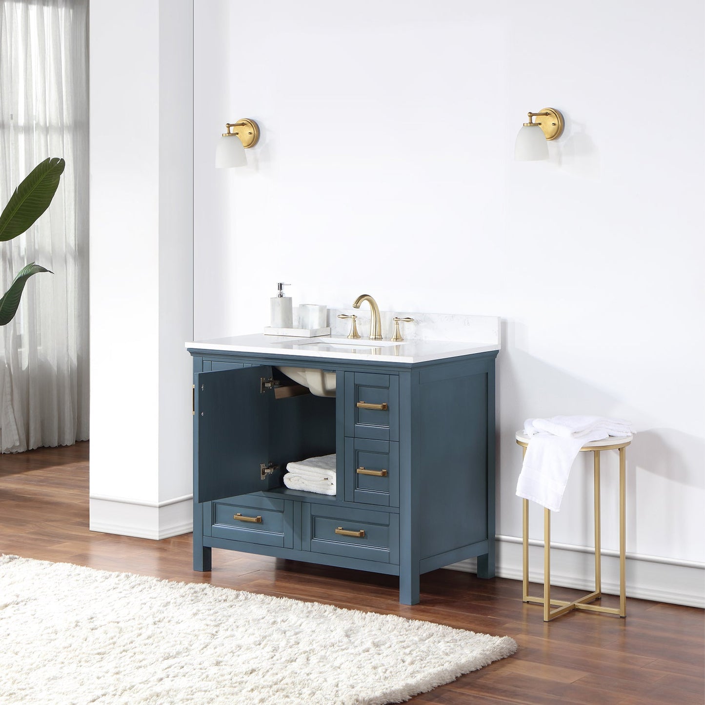 Isla 42" Single Bathroom Vanity Set in Classic Blue and Composite Carrara White Stone Countertop without Mirror