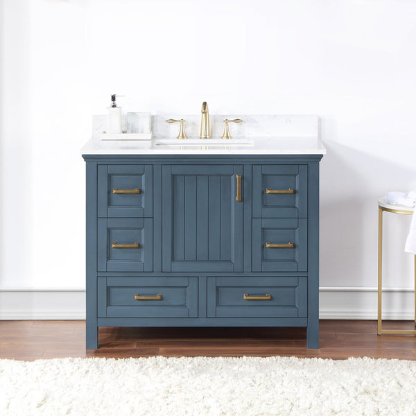 Isla 42 Single Bathroom Vanity Set in Classic Blue and Composite Carrara White Stone Countertop without Mirror