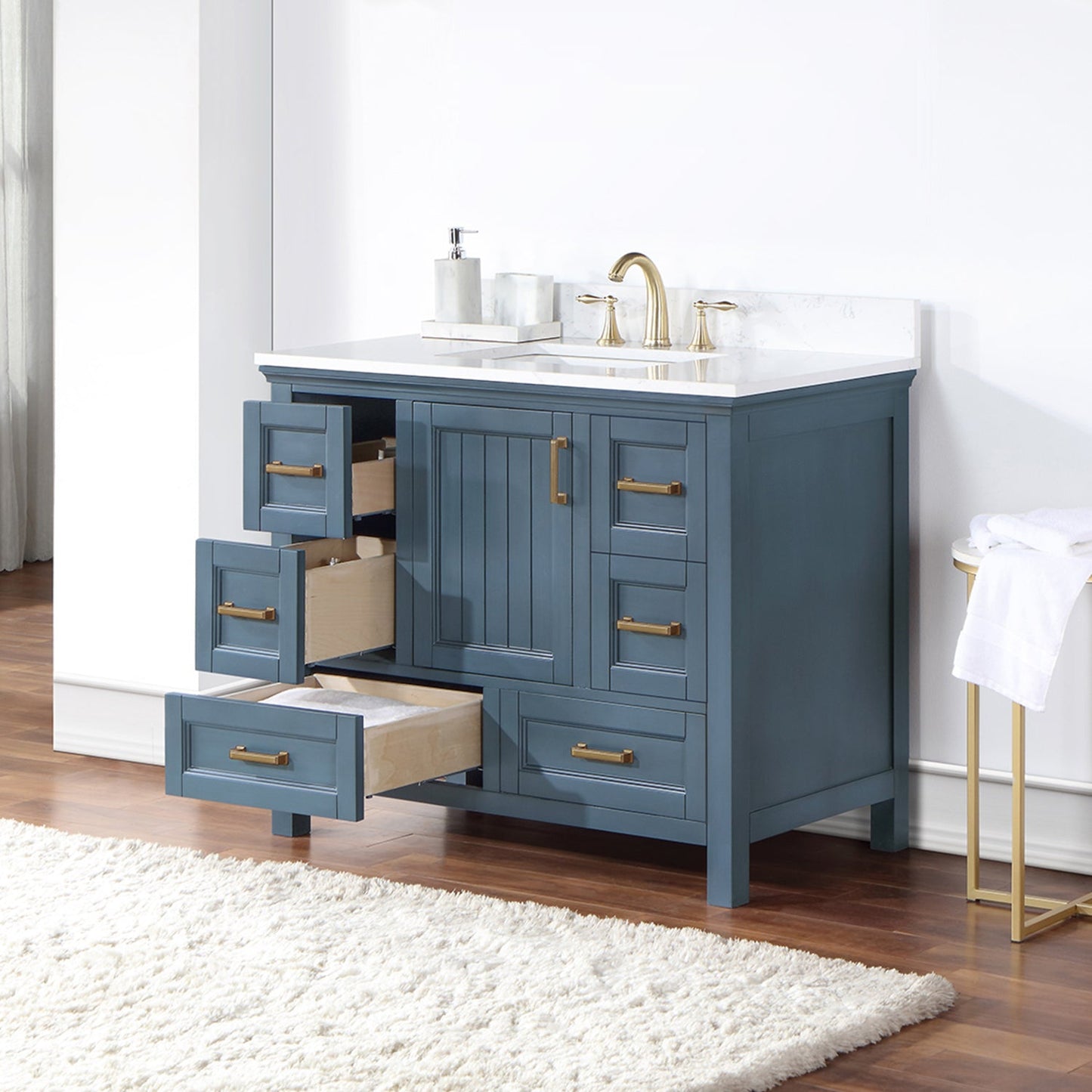 Isla 42" Single Bathroom Vanity Set in Classic Blue and Composite Carrara White Stone Countertop without Mirror