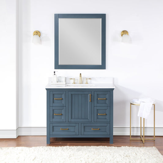 Isla 42" Single Bathroom Vanity Set in Classic Blue and Composite Carrara White Stone Countertop with Mirror