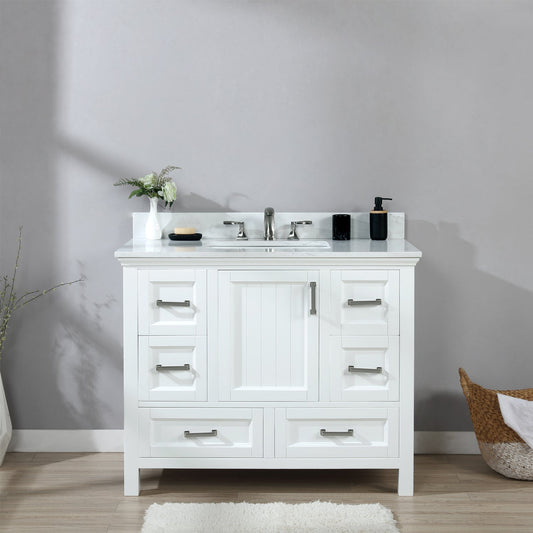 Isla 42" Single Bathroom Vanity Set in White and Carrara White Marble Countertop without Mirror