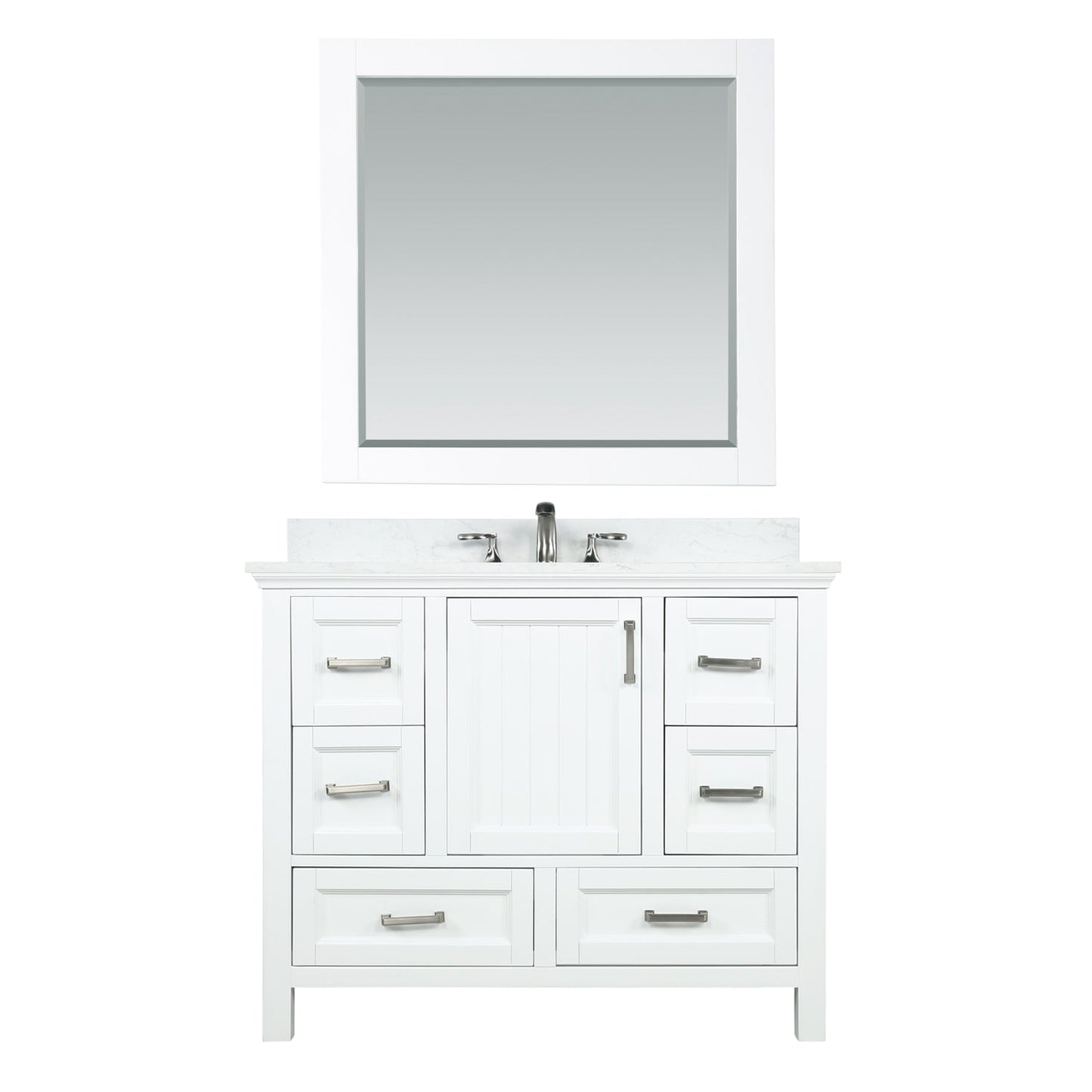 Isla 42" Single Bathroom Vanity Set in White and Carrara White Marble Countertop with Mirror