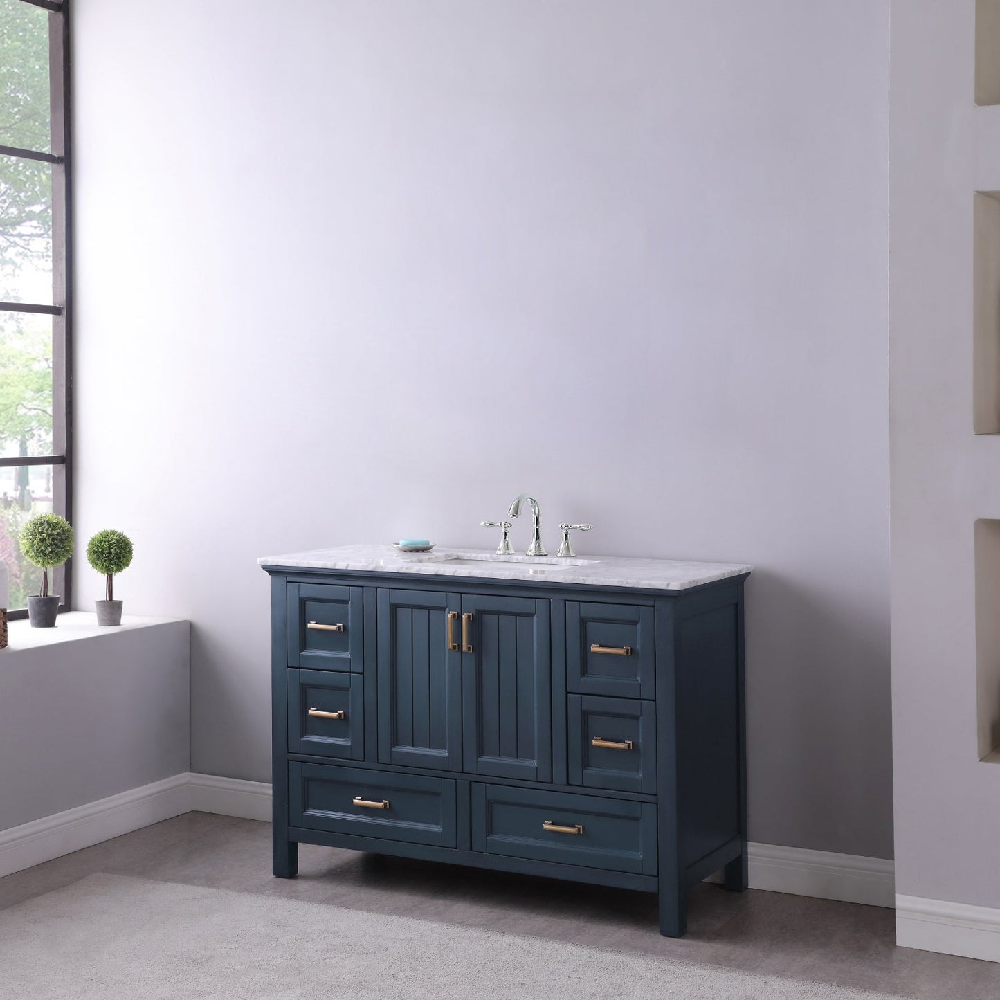 Isla 48" Single Bathroom Vanity Set in Classic Blue and Carrara White Marble Countertop without Mirror