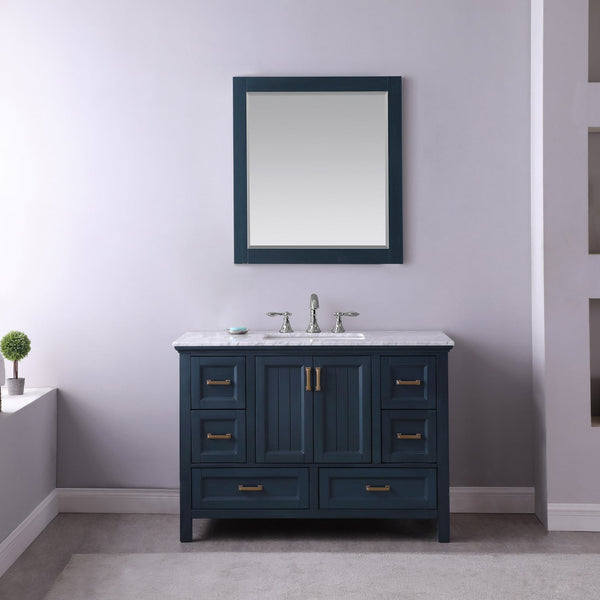 Isla 48 Single Bathroom Vanity Set in Classic Blue and Carrara White Marble Countertop with Mirror