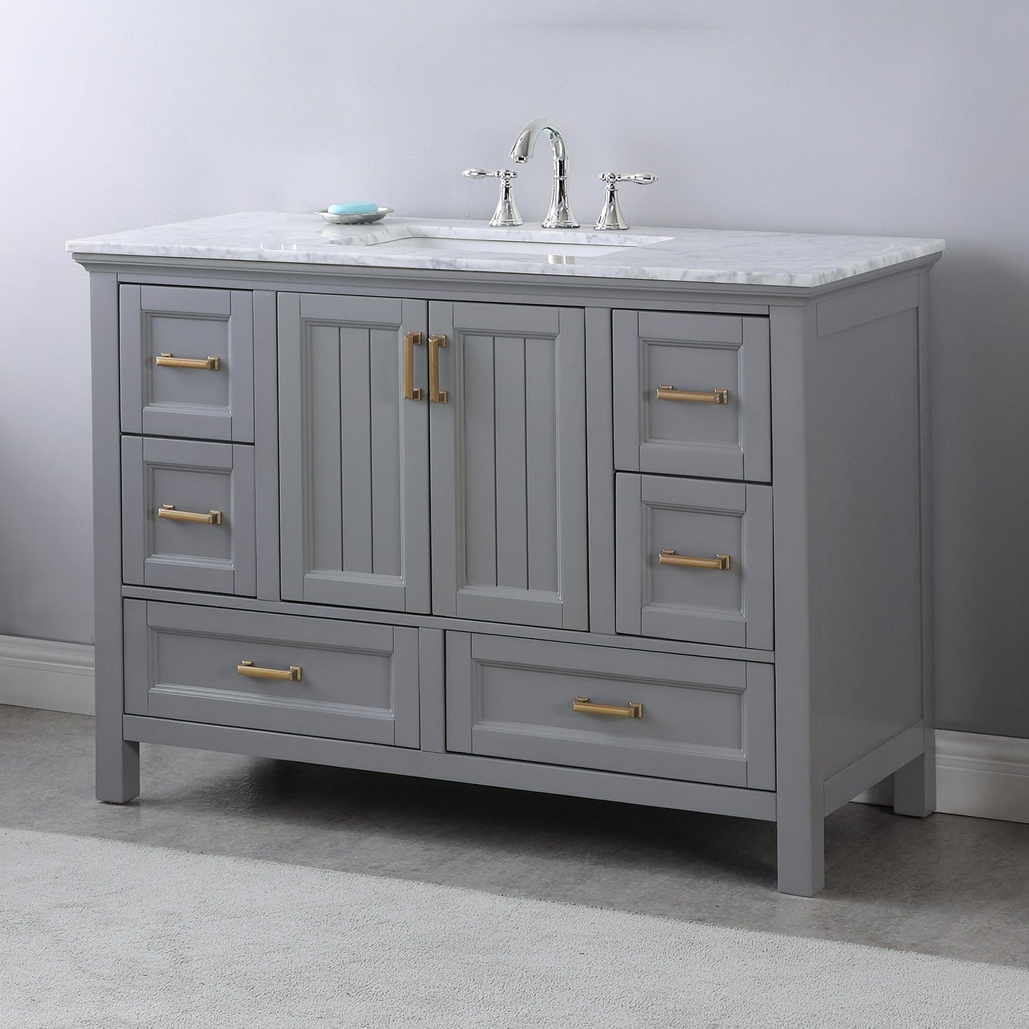 Isla 48" Single Bathroom Vanity Set in Gray and Carrara White Marble Countertop without Mirror