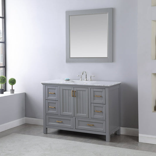 Isla 48" Single Bathroom Vanity Set in Gray and Carrara White Marble Countertop with Mirror