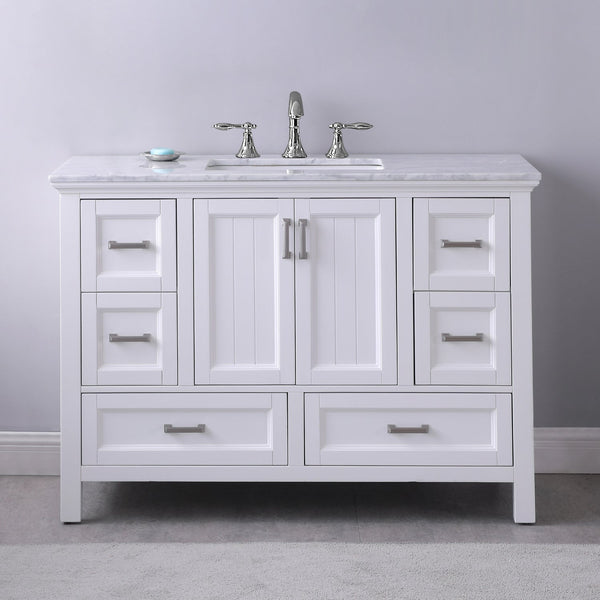 Isla 48 Single Bathroom Vanity Set in White and Carrara White Marble Countertop without Mirror
