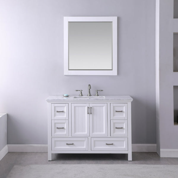 Isla 48 Single Bathroom Vanity Set in White and Carrara White Marble Countertop with Mirror