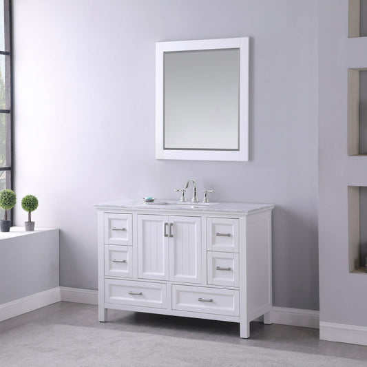 Isla 48" Single Bathroom Vanity Set in White and Carrara White Marble Countertop with Mirror