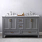 Isla 60" Double Bathroom Vanity Set in Gray and Carrara White Marble Countertop without Mirror