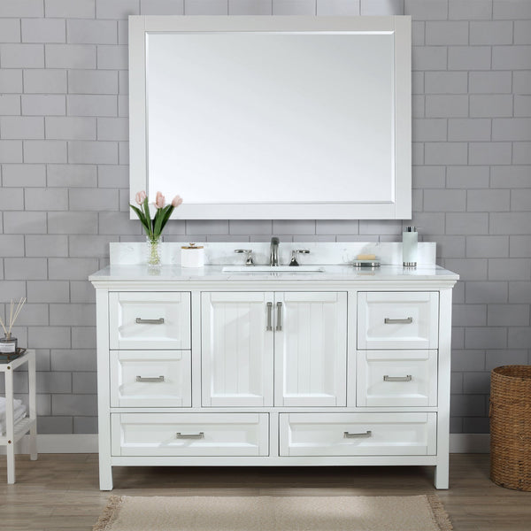 Isla 60 Single Bathroom Vanity Set in White and Carrara White Marble Countertop with Mirror