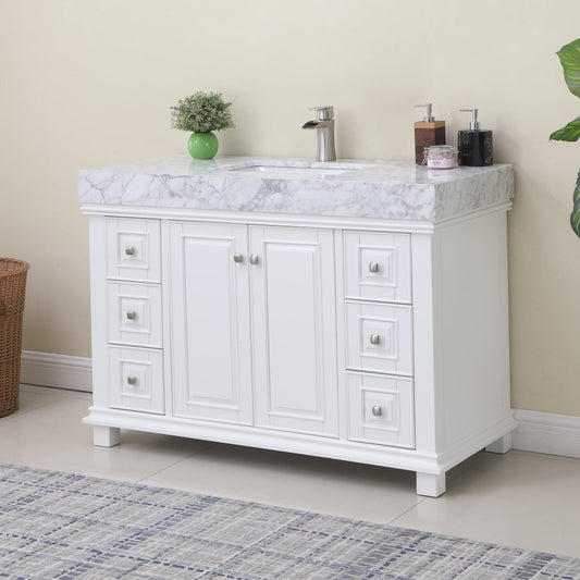 Jardin 48" Single Bathroom Vanity Set in White and Carrara White Marble Countertop without Mirror