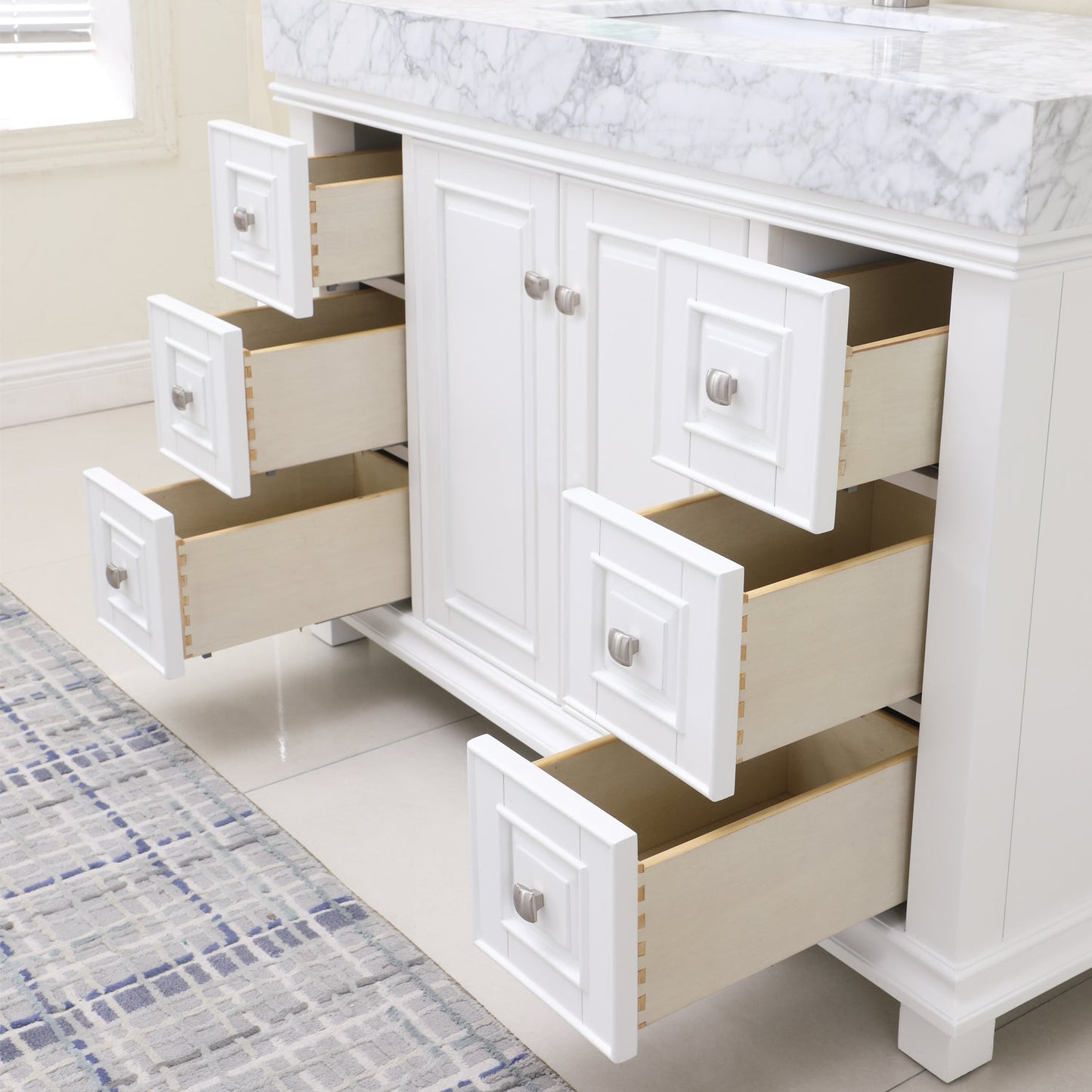 Jardin 48" Single Bathroom Vanity Set in White and Carrara White Marble Countertop with Mirror