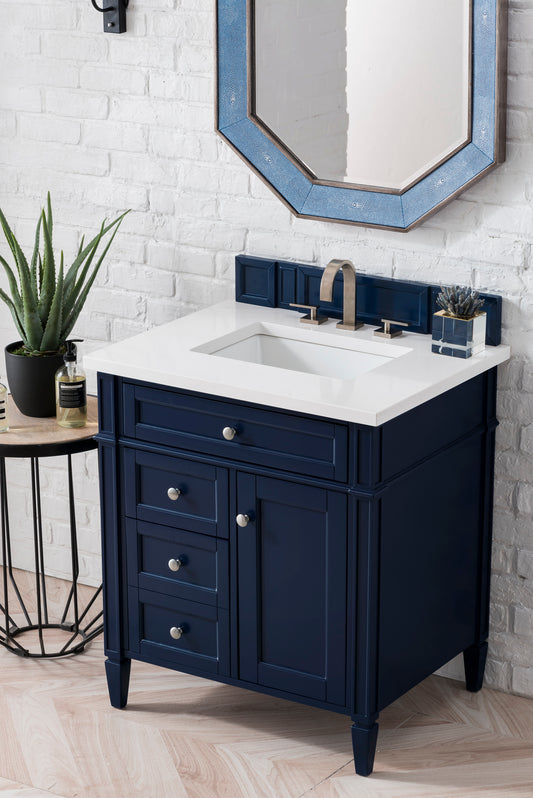 Brittany 30" Single Vanity, Victory Blue w/ 3 CM White Zeus Quartz Top