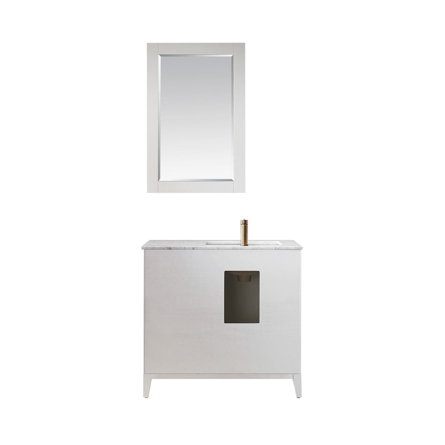 Sutton 36" Single Bathroom Vanity Set in White and Carrara White Marble Countertop with Mirror