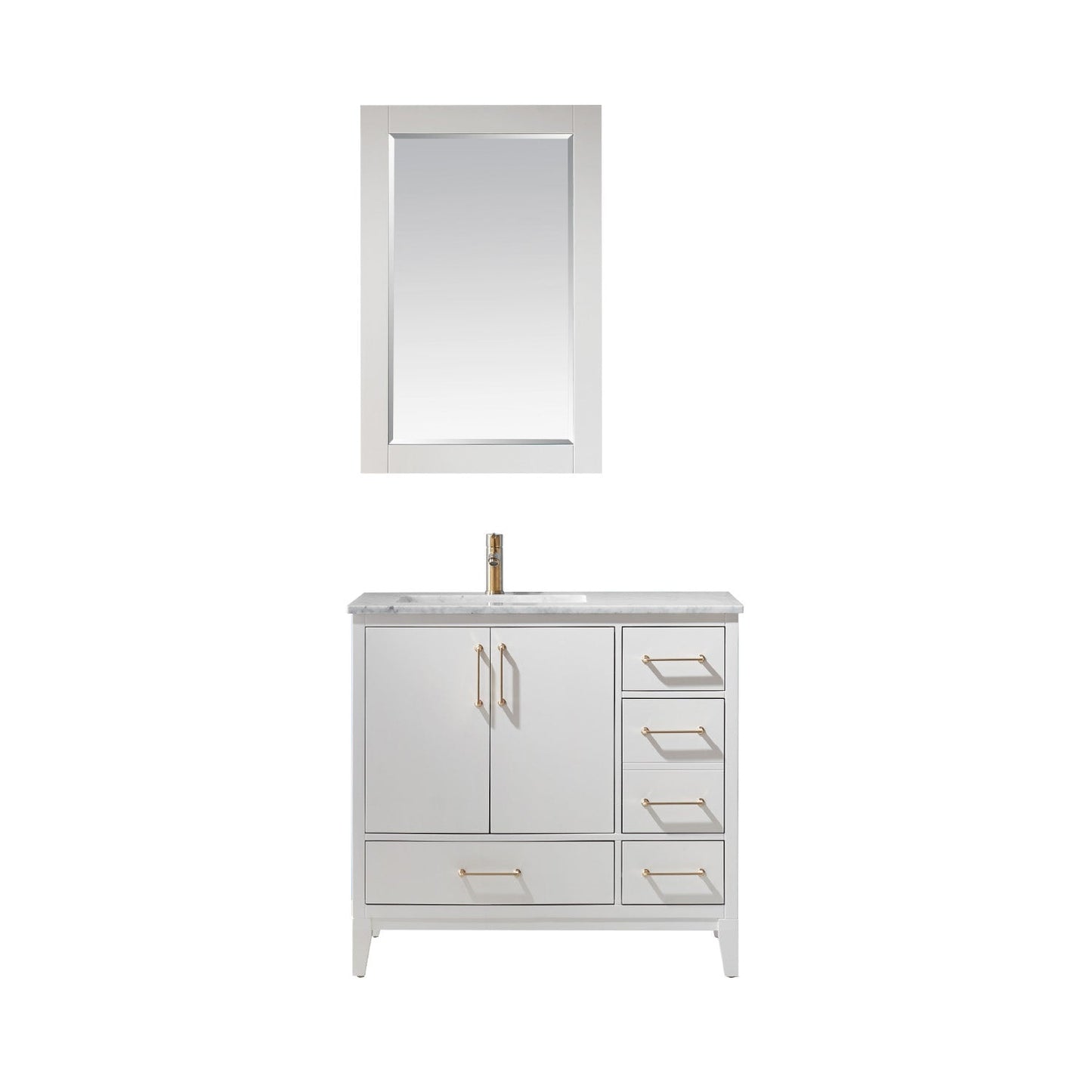 Sutton 36" Single Bathroom Vanity Set in White and Carrara White Marble Countertop with Mirror