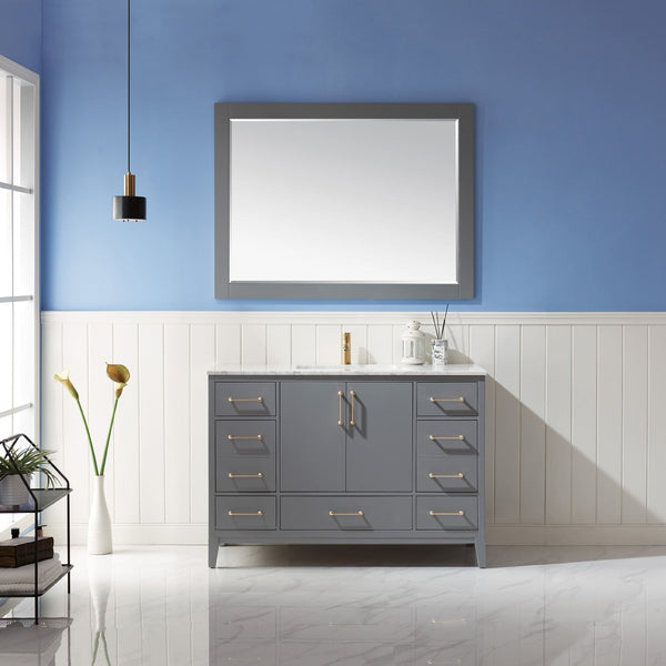 Sutton 48 Single Bathroom Vanity Set in Gray and Carrara White Marble Countertop with Mirror