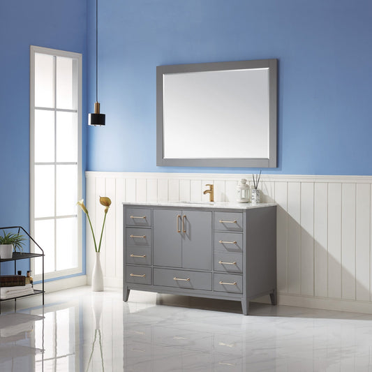 Sutton 48" Single Bathroom Vanity Set in Gray and Carrara White Marble Countertop with Mirror