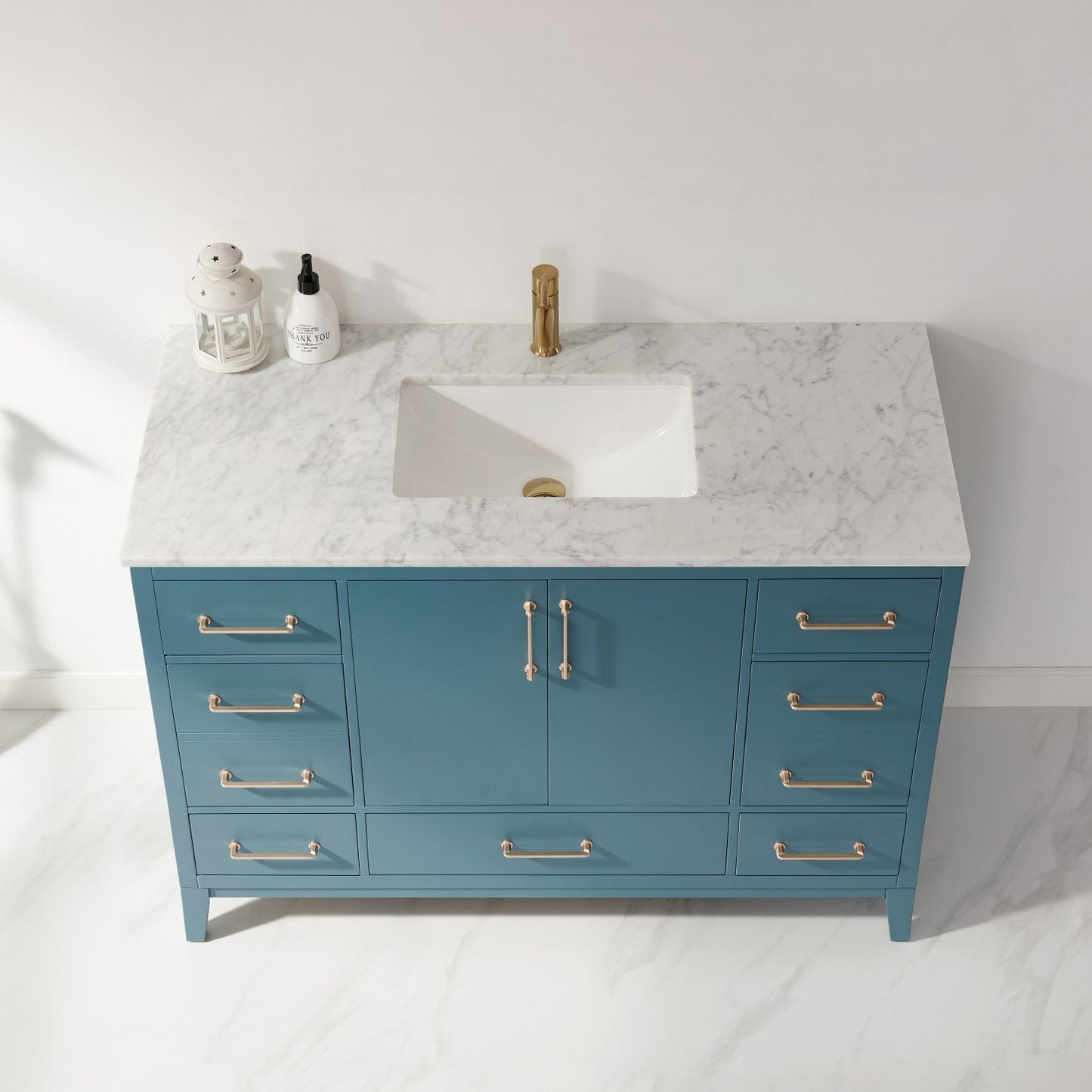 Sutton 48" Single Bathroom Vanity Set in Royal Green and Carrara White Marble Countertop without Mirror