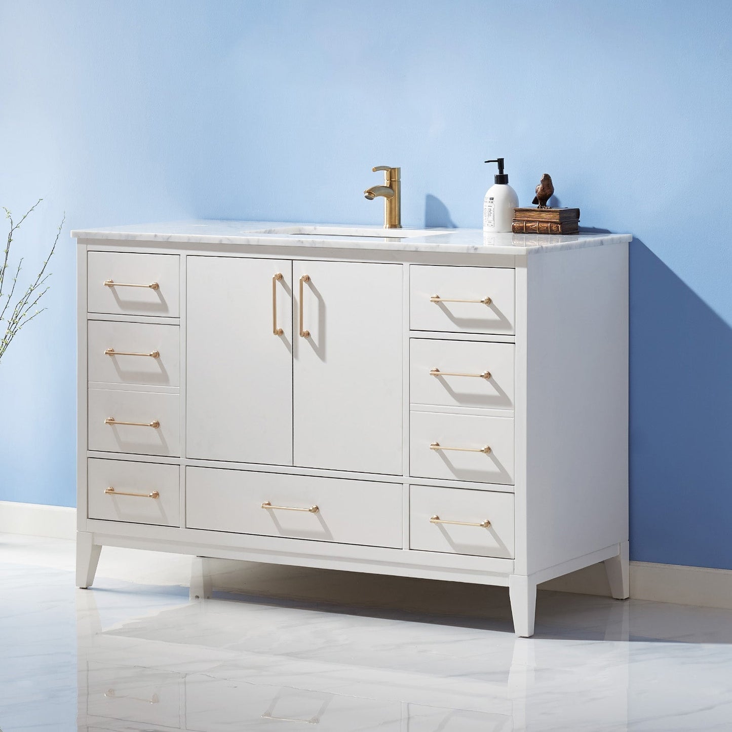 Sutton 48" Single Bathroom Vanity Set in White and Carrara White Marble Countertop without Mirror