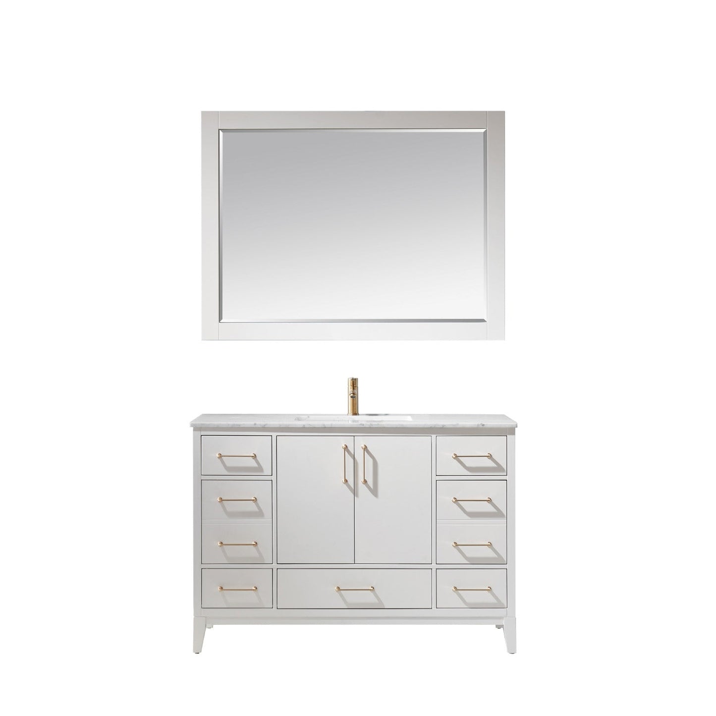 Sutton 48" Single Bathroom Vanity Set in White and Carrara White Marble Countertop with Mirror