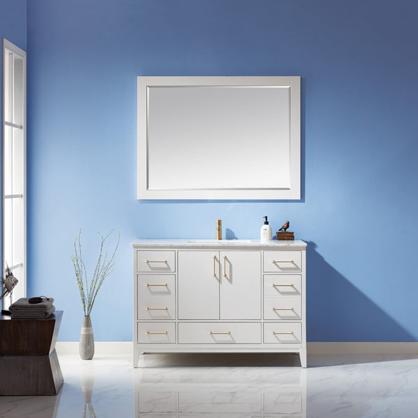 Sutton 48 Single Bathroom Vanity Set in White and Carrara White Marble Countertop with Mirror
