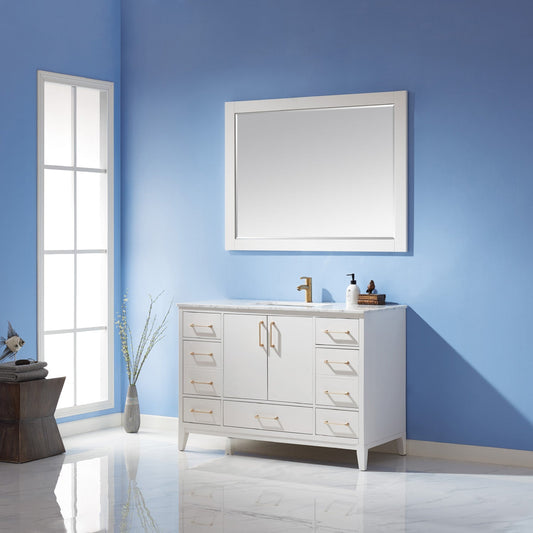 Sutton 48" Single Bathroom Vanity Set in White and Carrara White Marble Countertop with Mirror