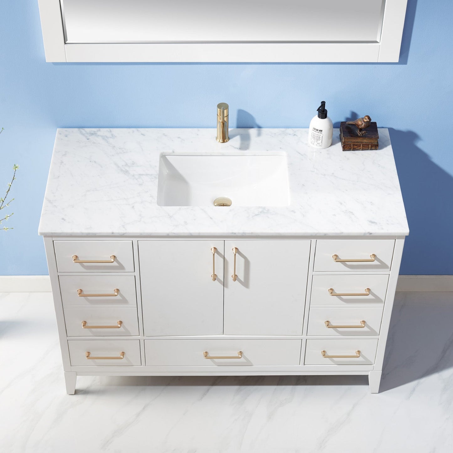 Sutton 48" Single Bathroom Vanity Set in White and Carrara White Marble Countertop with Mirror