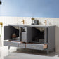 Sutton 60" Double Bathroom Vanity Set in Gray and Carrara White Marble Countertop without Mirror