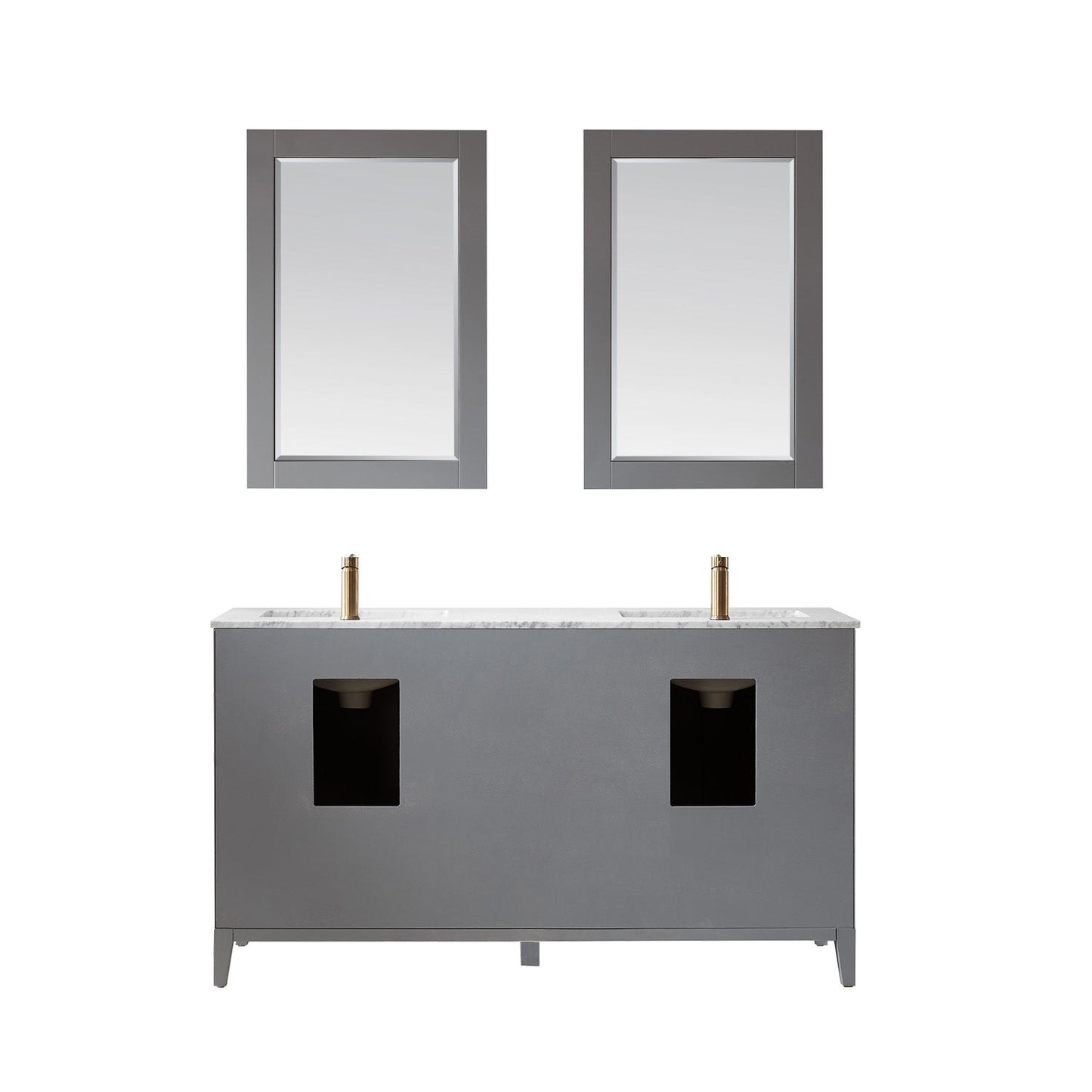 Sutton 60" Double Bathroom Vanity Set in Gray and Carrara White Marble Countertop with Mirror