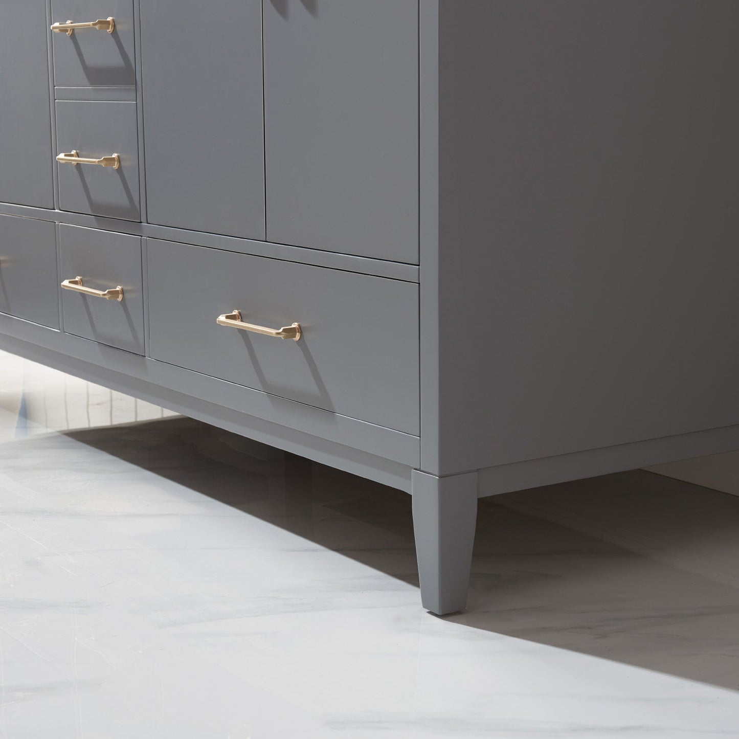 Sutton 60" Double Bathroom Vanity Set in Gray and Carrara White Marble Countertop with Mirror