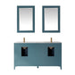 Sutton 60" Double Bathroom Vanity Set in Royal Green and Carrara White Marble Countertop with Mirror