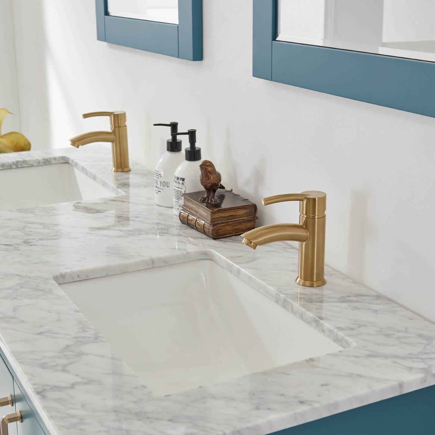 Sutton 60" Double Bathroom Vanity Set in Royal Green and Carrara White Marble Countertop with Mirror