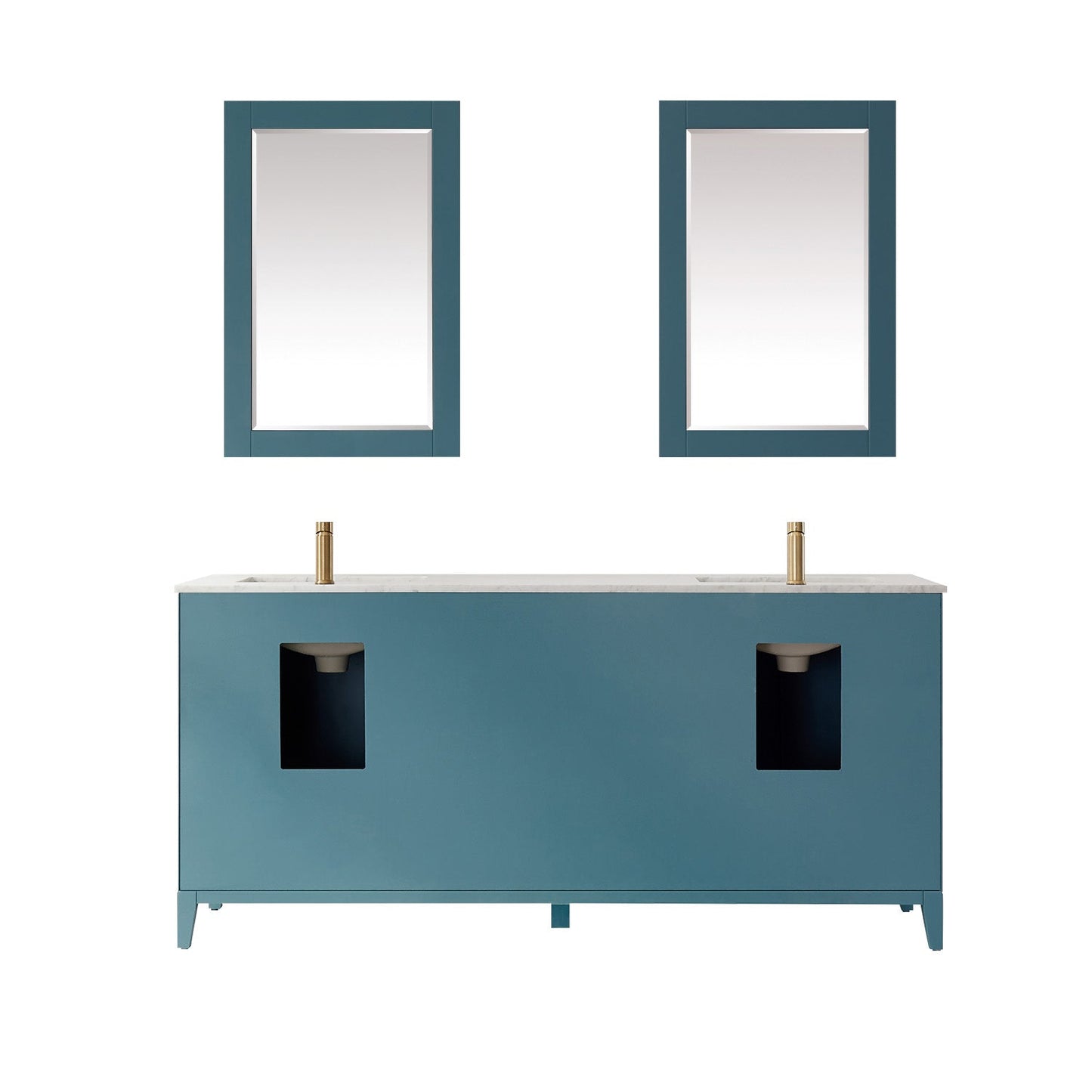 Sutton 72" Double Bathroom Vanity Set in Royal Green and Carrara White Marble Countertop with Mirror