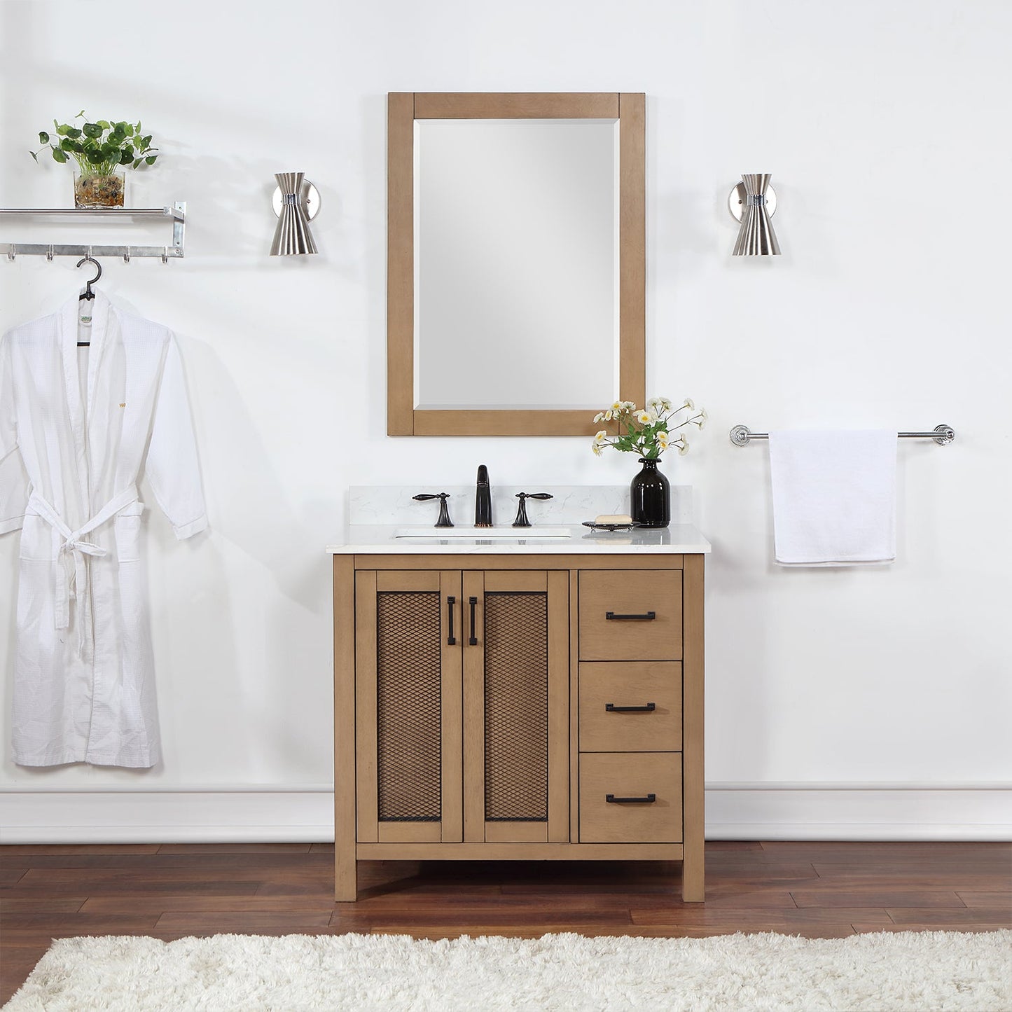 Hadiya 36" Single Bathroom Vanity Set in Brown Pine