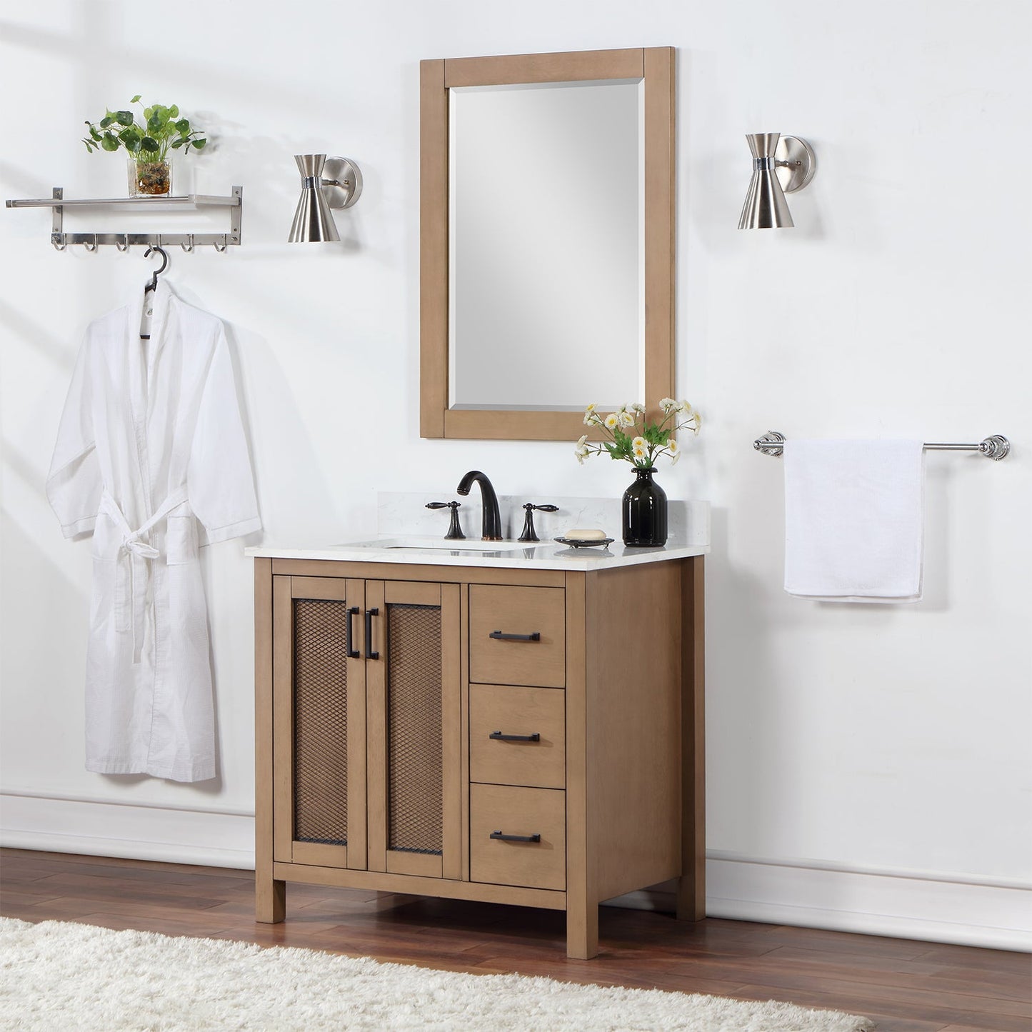 Hadiya 36" Single Bathroom Vanity Set in Brown Pine