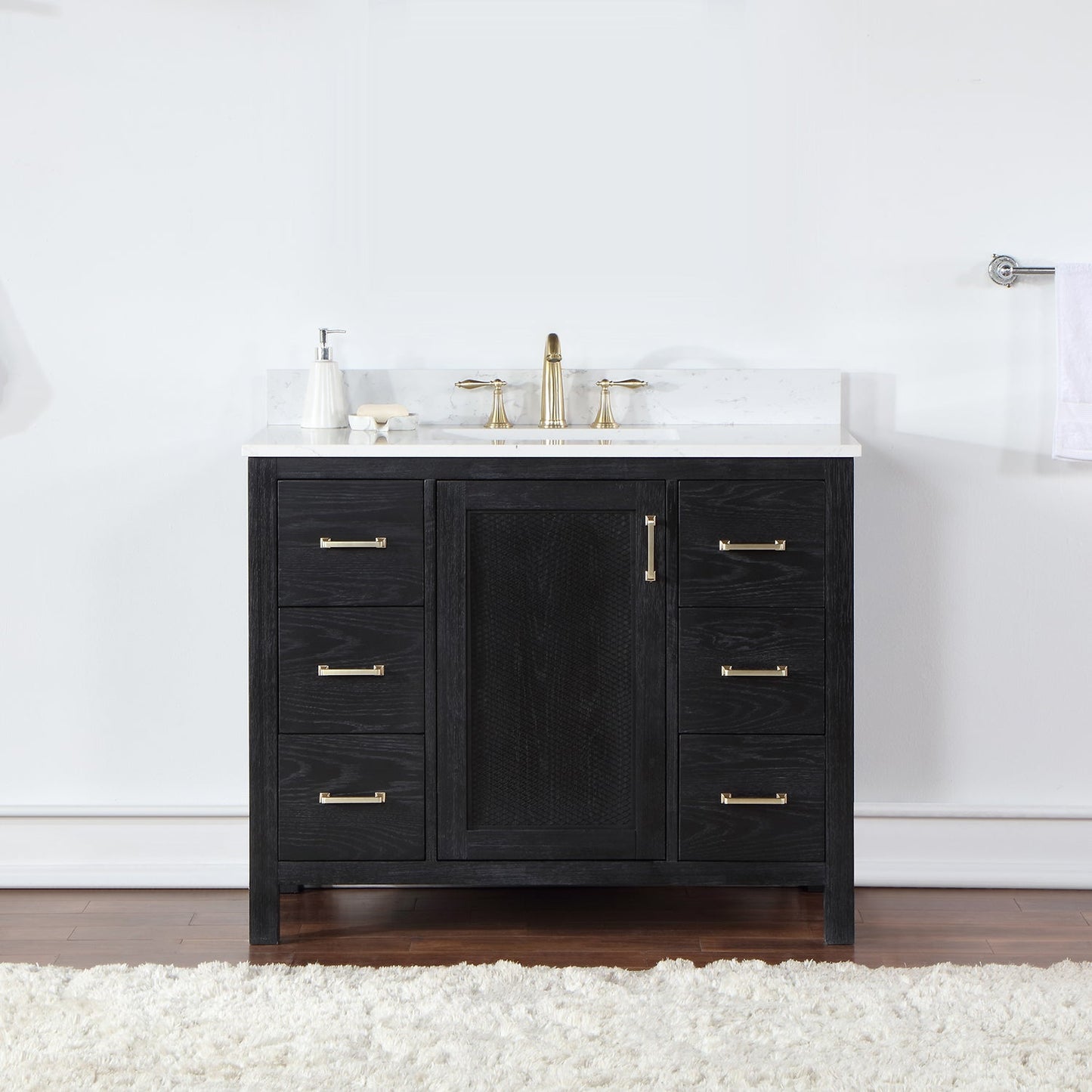 Hadiya 42" Single Bathroom Vanity Set in Black Oak with Aosta White Composite Stone Countertop without Mirror