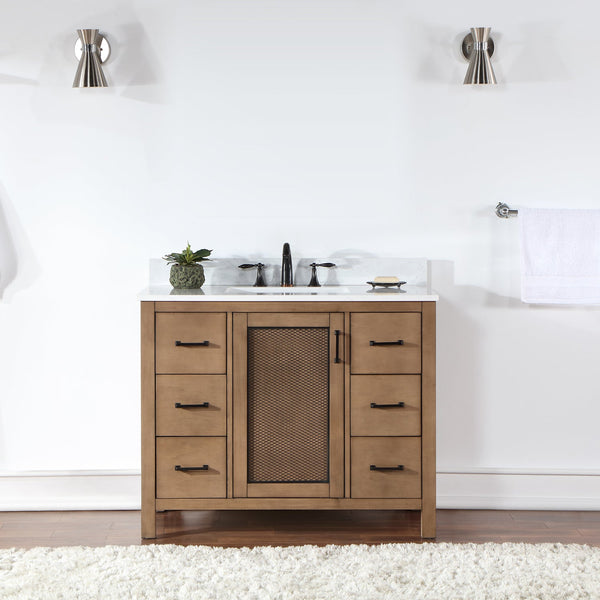 Hadiya 42 Single Bathroom Vanity Set in Brown Pine