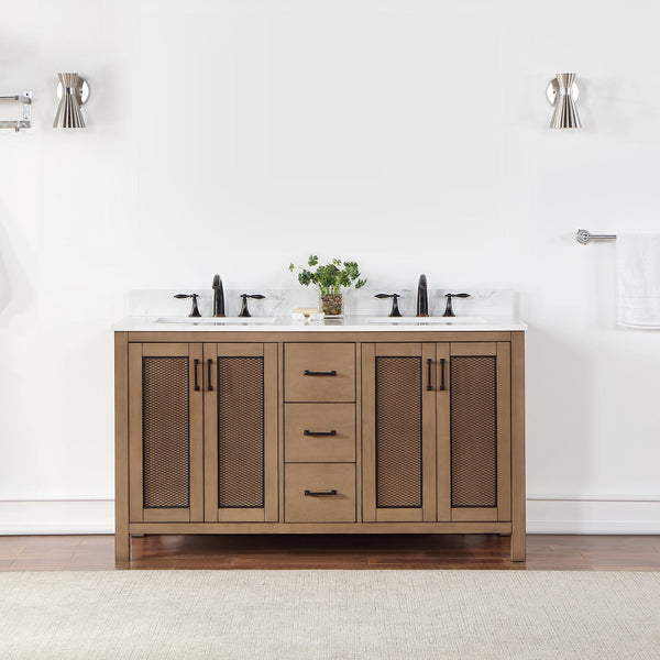 Hadiya 60 Double Bathroom Vanity Set in Brown Pine