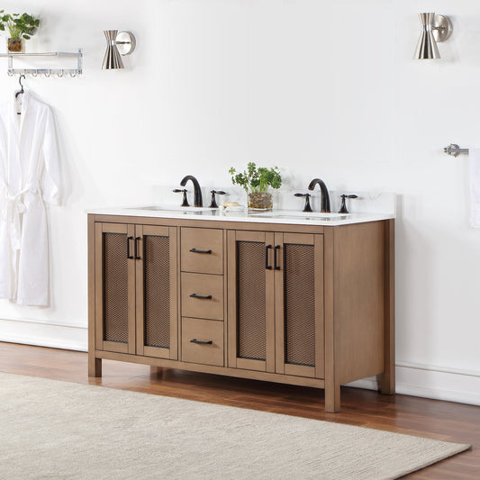 Hadiya 60" Double Bathroom Vanity Set in Brown Pine