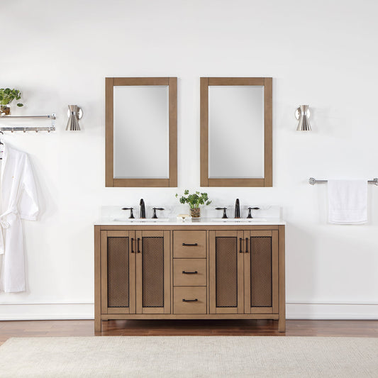 Hadiya 60" Double Bathroom Vanity Set in Brown Pine