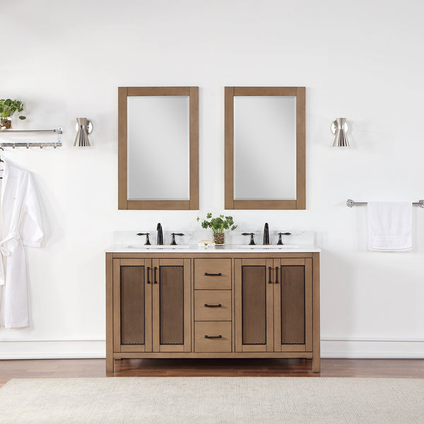Hadiya 60 Double Bathroom Vanity Set in Brown Pine