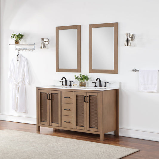 Hadiya 60" Double Bathroom Vanity Set in Brown Pine
